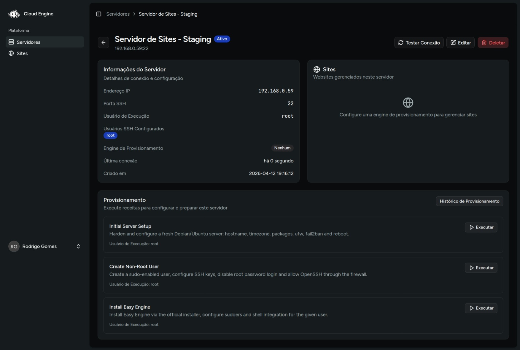 Exemplo de servidor criado e pronto para provisionamento